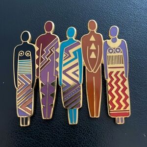 Laurel Burch People Tribe Multicolor Enameled Brooch